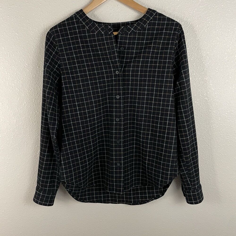Pendleton Womens S Black Windowpane Print Mandarin Collar Wool Shirt